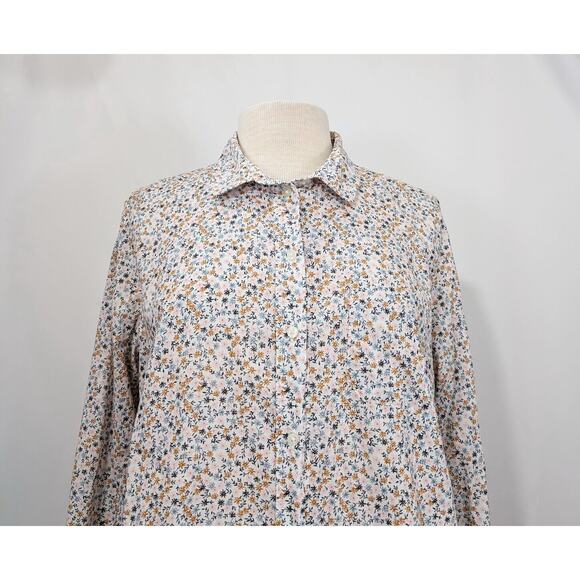 Old Navy Blouse White Colorful White Floral Button Front Misses Size L - Picture 2 of 7